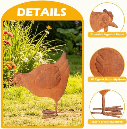 Rooster Garden Statue Decorations,Outdoor Sculpture Chicken Farm Animals Decoration,11.8" Rusty Chicken Decor for Patio Lawn Backyard Yard,Vintage Rustic Chicken Figurine Animal Ornaments