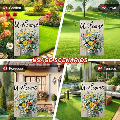 BlissYard Spring Garden Flag Double Sided 12x18 Inch Flowers Glass Barrel Seasonal Welcome Small Flags For Outside Outdoor Decor Yard Farmhouse Holiday Spring Summer Decorations Yard Flags