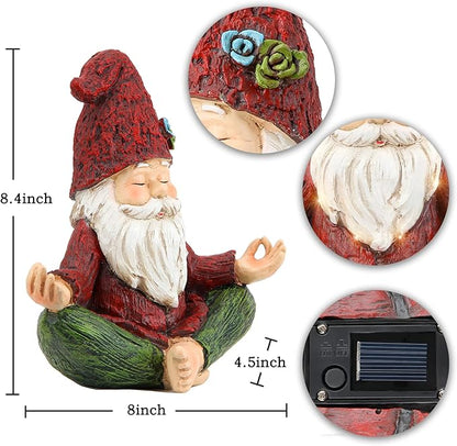 Smadeer Garden Yoga Gnome Statue, Outdoor Gnomes Figurine with Solar Lights, Knome in Yoga Pose for Garden Decor, Elf Sculptures and Statues for Patio Lawn Yard