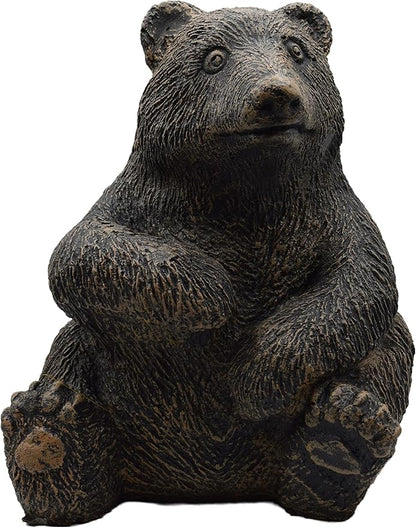 Sitting Bear Cub Stone Garden Statue 12in Tall Autumn Brown Color