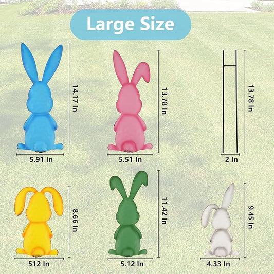 Metal Easter Yard Signs 5pcs with Stakes Welcome Peeps Bunny Garden Decorations Outdoor Holiday Welcome Signs for Happy Easter Themed Festival Party Supplies, Lawn, Garden Yard Decor