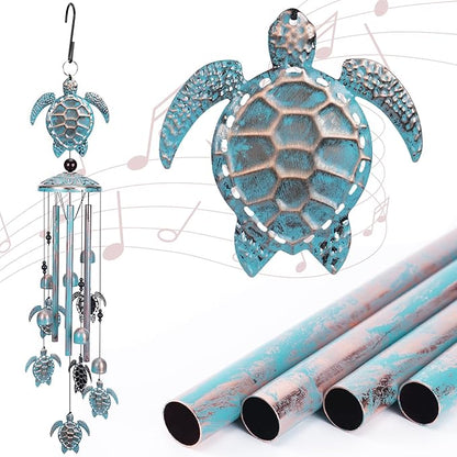 Sea Turtle Wind Chime for Outside, Turtle Gifts for Women Men Mom Grandma, Unique Sea Animal Metal Decorative Windchimes with S Hook Decor for Birthday Home Lawn Patio Porch Backyard Yard Decoration