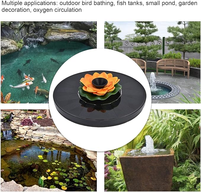 Milltrip Flower Solar Fountain, Floating Solar Powered Water Feature for Bird Bath, Garden Pond & Outdoor Decor (Orange)