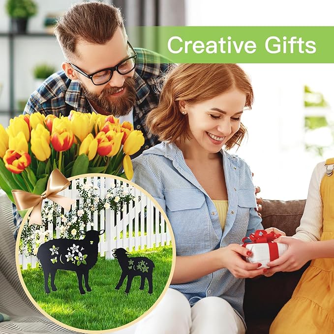 LHEARTMIC Sheep Garden Decor Metal Stakes Black Sheep Silhouette Statues Decorations for Yard, Lawn, Patio, Backyard, Pathway, Outdoor Sheep Lovers Gifts for Women Men