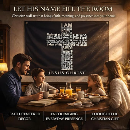 3x5 Ft Names of Jesus Single Sided Flag with 4 Brass Grommets - Jesus Christ American Polyester Flags for Outside or Inside - Christian Jesus Bedroom Wall Decor - Decoration Wall Art for Room