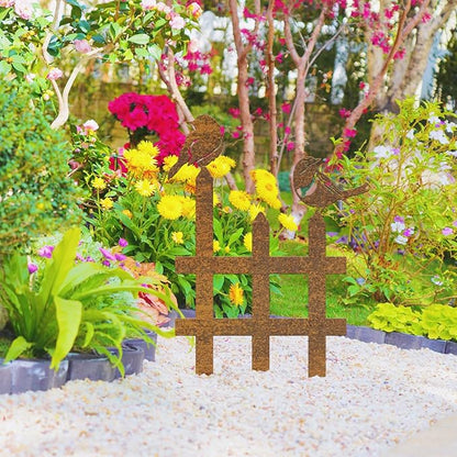 3 Pcs Small Garden Fence with 6 Pieces Birds Decoration, Metal Birds Yard Decor, Insert Lawn Picket Fence Garden Borders Decorative for Landscape Path Flowerbeds Plant Yard, Fence Decorations Outdoor
