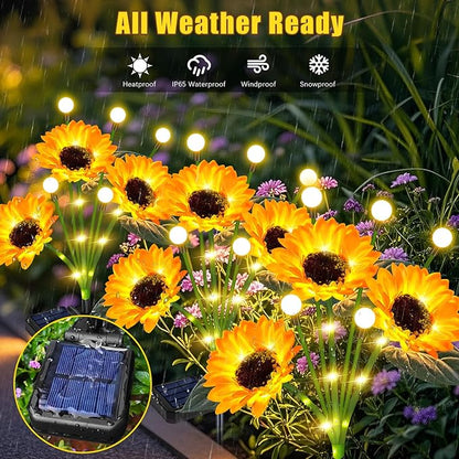 EDOF 6 Pack Sunflower with Firefly Lights,Solar Lights Outdoor Garden Decor,Solar Flowers Lights Waterproof,Sunflowers Birthday Gifts for Mom Women,Decorative Stakes Fairy Lights for Yard Patio Lawn