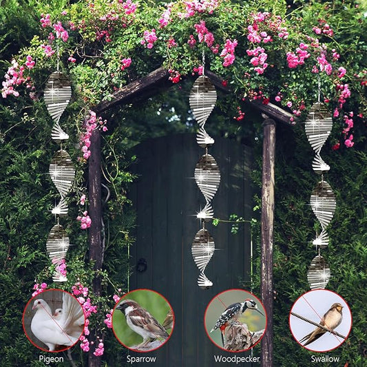 12Pcs Bird Deterrents for Outside, 4 Set Highly Reflective Hanging Wind Spinners Outdoor Metal Bird Reflectors for Outside Garden Decor Lightweight Bird Devices to Scare Birds Away from Yard