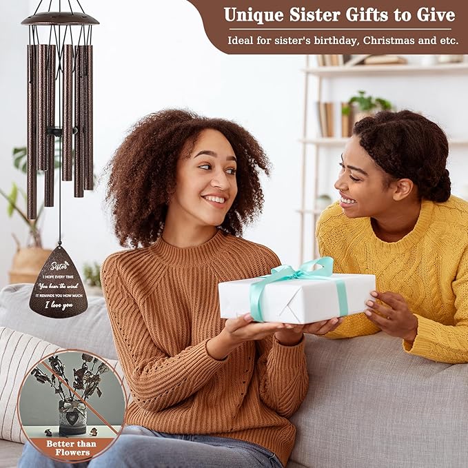 Soopau Sister Gifts, 32" Bronze Wind Chimes Sister Gifts for Women, Gifts for Sister, Sisters Gifts from Sister, Gifts for Sister in Law, Best Sister Ever Gifts