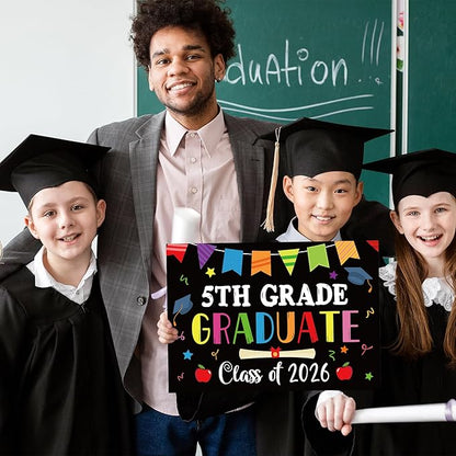 5th Grade Grad Yard Sign - Class of 2026 Fifth Grade Graduate Lawn Sign with Stake School Congrats Graduation Decors Colorful Waterproof Graduation Party Favors for Outdoor Garden Photo Booth Props