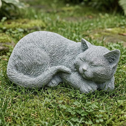 Elenon Cat Garden Statue Decorative for Yard, Stone Sleeping Cat Figurines Home Lawn Decor, Patio Kitten Tuxedo Statues Pets Memorial Ornament for Cat Lovers