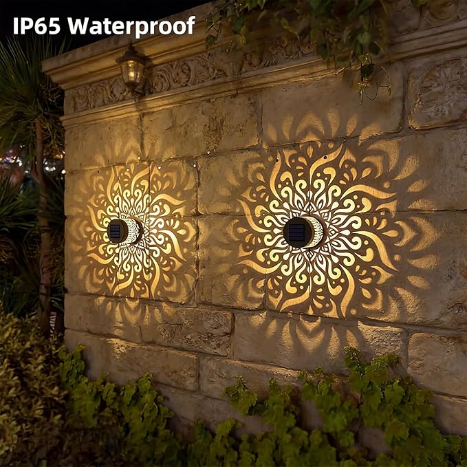 Decorative Solar Mandala Lights | Metal Solar Powered Outdoor Wall & Step Lighting | Waterproof Garden/Patio/Fence Lights with Auto On/Off | Mandala Pattern Backyard Decor for Deck,Post,Yard (2)