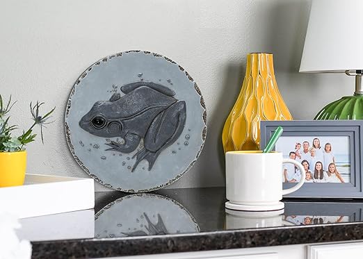 NAT & Jules Animal Character Dimensional Indoor Outdoor 12 inch Round Cast Resin Decorative Garden Stepping Stone, Patio, Walkway Sculpture Yard Art, Stone Grey Frog