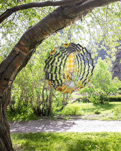 Gnomes Black Wind Spinners Outdoor Inoor,Decorative Hanging Sunflower Ornaments for Yard Patio Garden,Yellow Sunflower Floral Bee Summer Spring Stainless Steel Metal Wind Sculpture Suspension Trim,10"