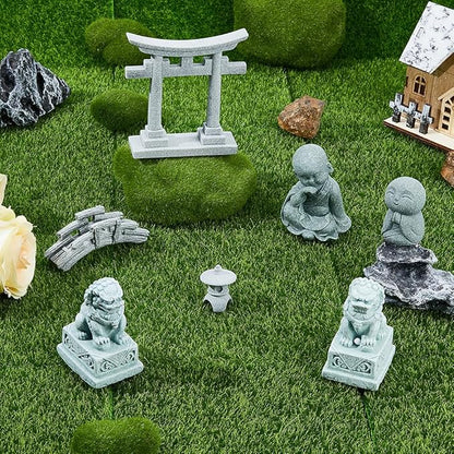SUPERFIDINGS 7 Styles Pagoda Lion Garden Statue Japanese Pagoda Torii Gate Stone Footbridge Figurines for Landscape Balcony Garden Patio Porch Yard Art Ornament