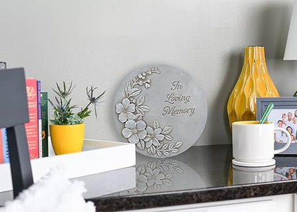 NAT & Jules Flower Blossom and Bud Floral Spray Dimensional Indoor Outdoor 12 inch Round Cast Resin Decorative Garden Stepping Stone, Patio, Walkway Sculpture Yard Art, in Loving Memory Stone Grey