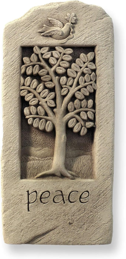 Carruth Studio, Peace Stone Wall Plaque Garden Statue Figurine, Original Sculpture Handcrafted in Stone, Artisan Made