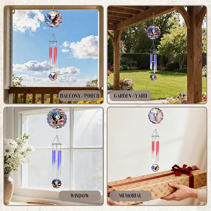 American Eagle Wind Chimes - Metal Flag Windchime with 3D Wind Spinners Outdoor Art Hanging for Garden Yard Patio Lawn Balcony Indoor Home 250 Anniversary Patriotic Decor Gift for Friends