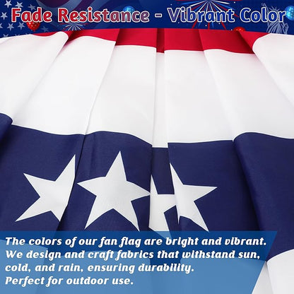 3 Pack 2.5x5 FT USA Pleated Fan Flags, American Patriotic Half Fan Bunting, 4th of July Decorations 250th Anniversary Polyester Red White Blue Decor for Independence Day Outdoor Indoor Porch Garden