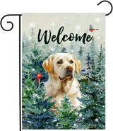 Welcome Winter Garden Flags White Lab Garden Flag Cardinal Birds on Snowy Pine Tree Flag Labrador Dog Yard Flags for Outside 12x18 Double Sided Christmas Decorative Lawn Flags