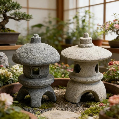 Miniature Pagoda Figurines Japanese Style Zen Garden Decor Set 2Pcs Waterproof Stone Lanterns for Bonsai Outdoor Garden Landscaping