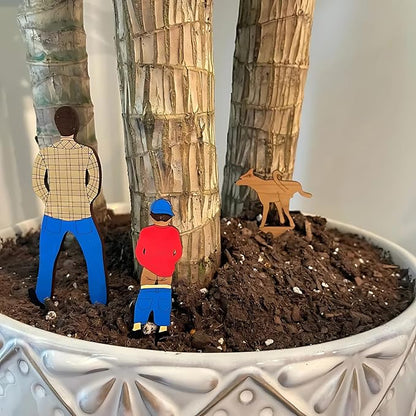 Plant Decorations for Pots, Set of 3 Funny Wood Figurines Garden Decor, Outdoor Statue Planter Hugger for Flower, Yard, Lawn Ornament, Balcony Decor (L)