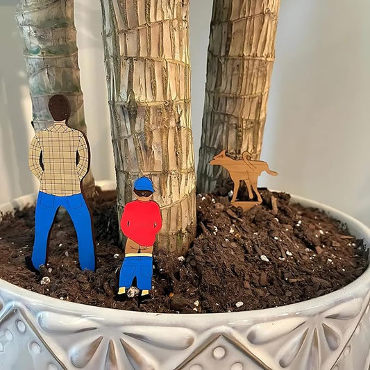 Plant Decorations for Pots, Set of 3 Funny Wood Figurines Garden Decor, Outdoor Statue Planter Hugger for Flower, Yard, Lawn Ornament, Balcony Decor (L)