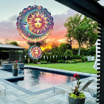 Garden Decor Wind Spinners Outdoor - 12 inch 3D Stainless Steel Hanging Wind Spinners Sun and Moon Mothers Day Decor Gifts for Women Men Outside Yard Art Windmill Lawn Ornaments Outdoor Patio Lawn