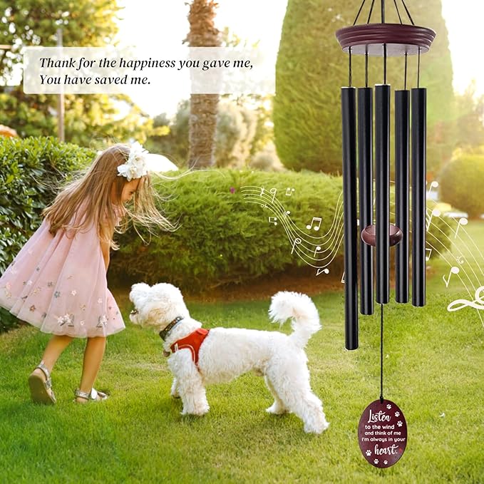 Pet Memorial Wind Chimes for Loss of Dog - Sympathy Windchimes with Deep Tone 5 Tuned Tubes, Loss of Pet Sympathy Gift, Dog Passing Remembrance Gifts, Outside Garden Decor