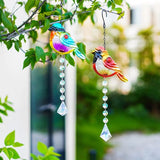 Set 2 Stained Glass Little Birds Suncatchers Rainbow Maker Crystal Prisms Hanging Suncatcher for Window Colorful Metal Birds Wall Art Fence Decorations Ornament for Christmas Tree