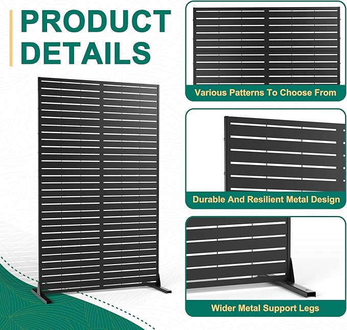 72" H×44" W Metal Outdoor Privacy Screen Freestanding, Outdoor Screens for Patio Lawn Deck, Privacy Panels Decorative Fence(Consists of 5 Panels)