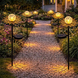 Solar Garden Lights Outdoor Decorative, Sun Crackle Glass Globe LED Solar Stake, Waterproof Metal Yard Lawn Patio Pathway Landscape Lighting, Unique Garden Gifts for Women Mom(Bronze)