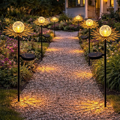 Solar Garden Lights Outdoor Decorative, Sun Crackle Glass Globe LED Solar Stake, Waterproof Metal Yard Lawn Patio Pathway Landscape Lighting, Unique Garden Gifts for Women Mom(Bronze)