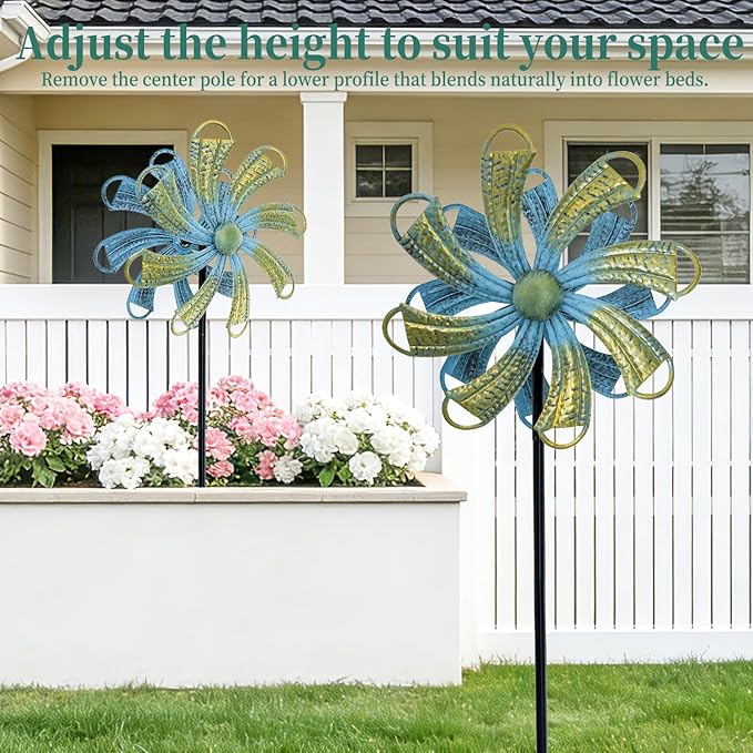 54” Metal Wind Spinner Outdoor Decor, Double Layer 360° Rotating Kinetic Sculpture, Rustproof Weather-Resistant Yard Art for Patio Lawn, Wind Spinners for Yard and Garden (Bronze)