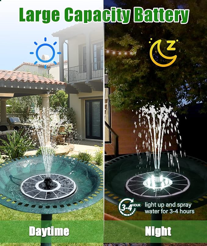 SZMP Solar Fountain Upgraded 100% Glass Panel, 3.5W Floating Solar Powered Water Pump Built-in 2000 Battery with 7 Nozzle & 4 Fixer, Solar Bird Bath Fountains for Garden, Pond, Outdoor