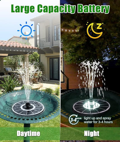 SZMP Solar Fountain Upgraded 100% Glass Panel, 3.5W Floating Solar Powered Water Pump Built-in 2000 Battery with 7 Nozzle & 4 Fixer, Solar Bird Bath Fountains for Garden, Pond, Outdoor