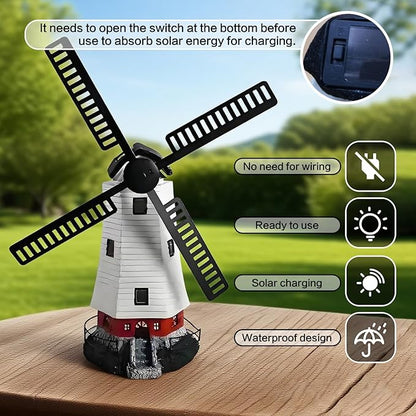 Solar Windmill Light Outdoor, Waterproof Garden Decoration with Auto Dusk to Dawn Sensor, Solar Powered Lantern for Yard, Patio, Park, Villa, and Residential Areas (White)