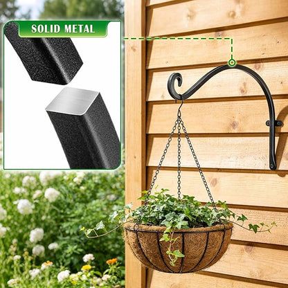 Lifyzoon Hanging Plant Brackets Outdoor: 2 Pack 12 Inch Metal Plant Hangers Wall Hooks - Can Hold 50 Lbs Heavy Duty Outdoor Hooks for Hanging Bird Feeders, Flower Baskets, Lanterns, Wind Chimes