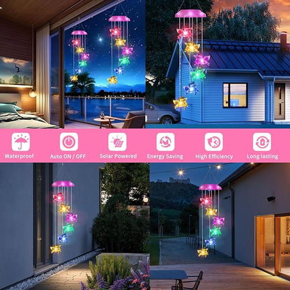 Solar Wind Chimes for Outside- Pig Wind Chimes Pink,7 Colors Changing Outdoor Waterproof Flying Pig LED Wind Bell, Patio Garden Yard Decor (Mom, Women, Gardening Gifts)
