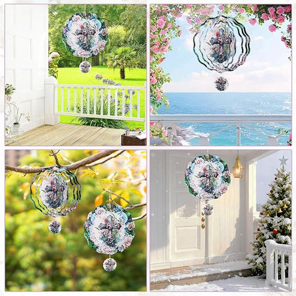 Cross Wind Spinners Outdoor - 3D Christian Christmas Winter Wind Spinner for Yard Patio Ornament Garden Decor, 12 Inch Hanging Kinetic Metal Wind Spinners Xmas Merry Gifts for Mom