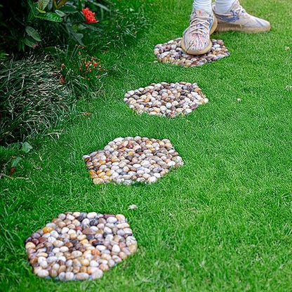 6 PCS River Rock Stepping Stones Outdoor, 12Inch Hexagon Pavers Pebbles Polished Gravel for Garden Walkway