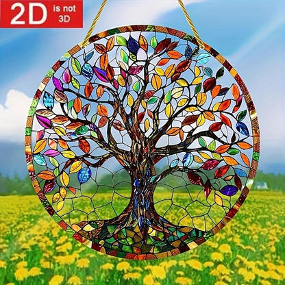 7.87 Inch Sun Catcher，Tree of Life Stained Glass Window Hanging，Acrylic Suncatchers Window Decorations for Indoor/Outdoor Garden Housewarming Gift for Mom