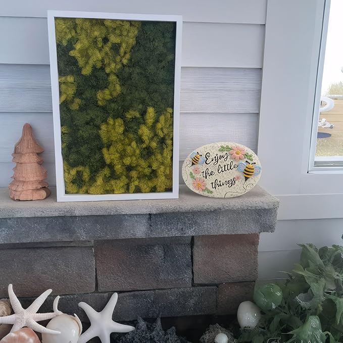 Spring Decorative Garden Stones Outdoor, 6x4.1In Bee Enjoy The Little Things Stone with Pink Floral, Concrete Stepping Stones for Walkway Pathway Yard Outside