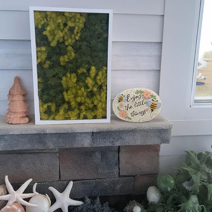 Spring Decorative Garden Stones Outdoor, 6x4.1In Bee Enjoy The Little Things Stone with Pink Floral, Concrete Stepping Stones for Walkway Pathway Yard Outside
