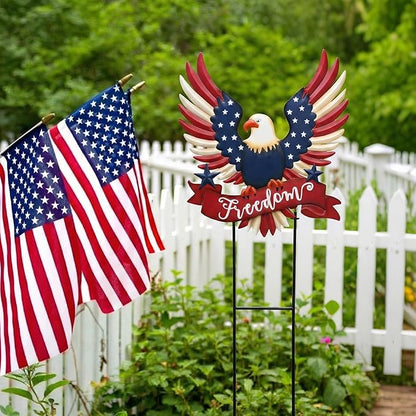 TERESA'S COLLECTIONS 4th of July Decorations for Outdoor, Patriotic Memorial Day Garden Decor, Eagle Metal Yard Art Sign for Outside, Americana Garden Stake for Lawn, Independence Day Gifts, 34''