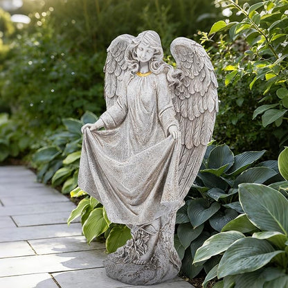 basen Angel Garden Statue Outdoor, Memorial Angel Figurine for Grave Yard Lawn, Resin Praying Angel Sculpture for Cemetery Decoration, Sympathy Gift, Spiritual Garden Decor