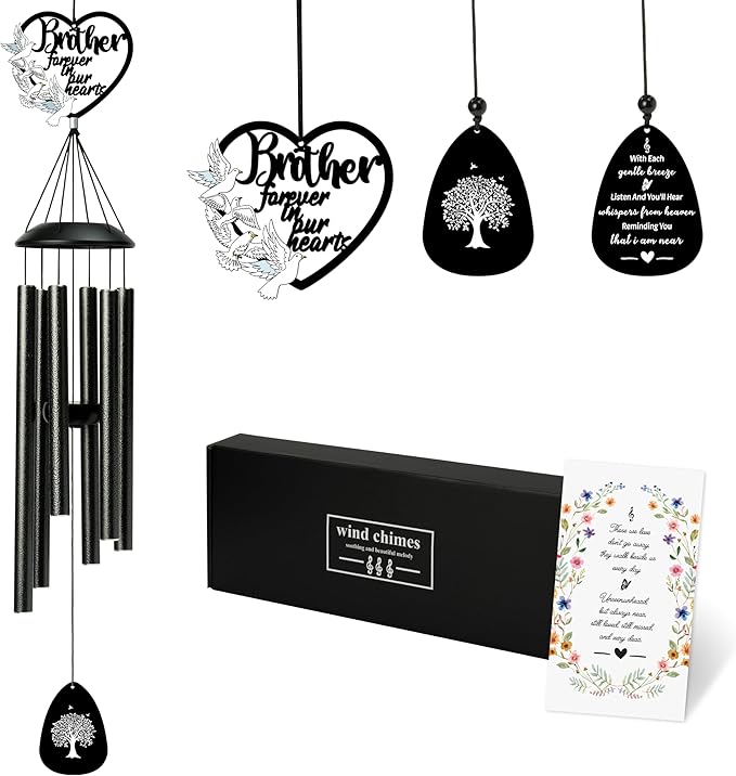BUoonyer Brother Memorial Wind Chimes - Memorial Gifts for Loss of Brother, Remembrance Sympathy Gift, Loved Ones Boy Men Commemorative Bereavement Windchimes for Outdoor Outside Patio Decor