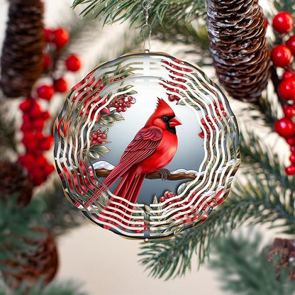 Cardinal Wind Spinner,3D Bird Spinners with Holly for Yard and Garden 3D Steel Wind Spinners Outdoor Wind Spinner 10 inch 3D Xmas Wind Sculptures