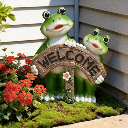 Frog Garden Decor, Frog Solar Garden Statue, 8.26" Frog Outdoor Decor, Outdoor Solar Garden Figurines Decorative Art Housewarming Welcome Sign Gifts for Patio Yard Lawn Ornament