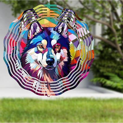 Husky Wind Spinner Pet Dog Memorial Gifts, Vibrant 3D Kinetic Metal Yard Art, Loss of Dogs Sympathy Gifts, Hanging Outdoor Garden Decor, 8" Decorative Wind Sculptures for Patio, Porch (Husky 4)